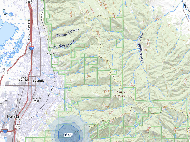 NEXRAD radar-signature map of the hail storm over Bountiful, UT on Jun 27, 2026