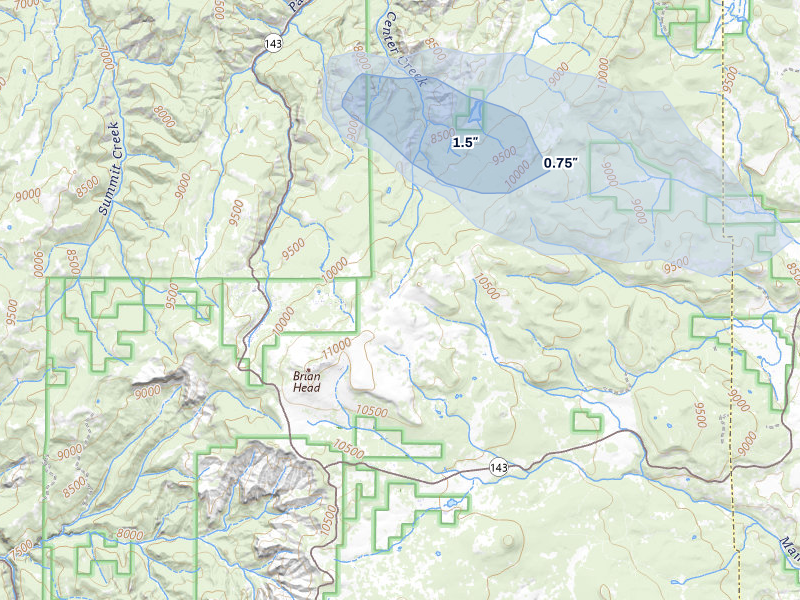 NEXRAD radar-signature map of the hail storm over Brian Head, UT on Jul 22, 2026
