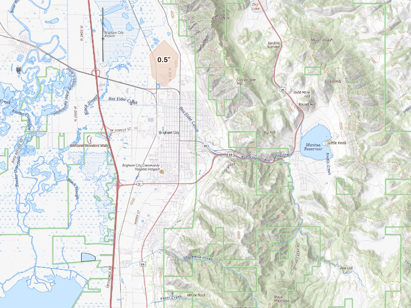 Radar-estimated hail-size map of the storm over Brigham City, UT