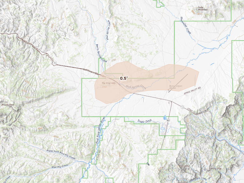 Radar-estimated hail-size map of the storm over Bryce, UT