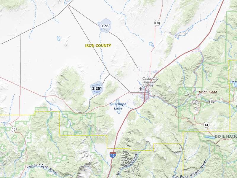 NEXRAD radar-signature map of the hail storm over Cedar City, UT on Jul 24, 2026
