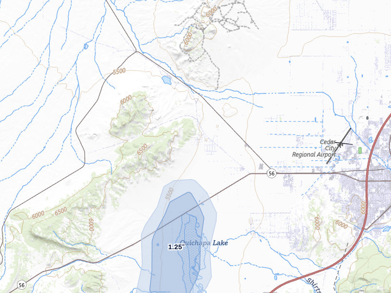 NEXRAD radar-signature map of the hail storm over Cedar City, UT on Aug 8, 2026