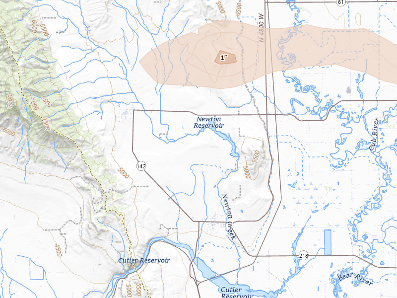 Radar-estimated hail-size map of the storm over Clarkston, UT on Jun 9, 2026