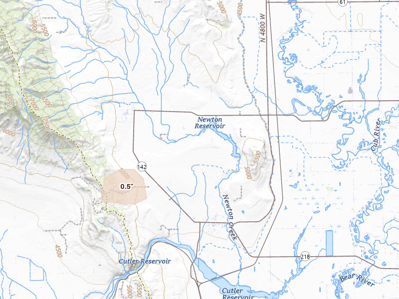 Radar-estimated hail-size map of the storm over Clarkston, UT on Jul 23, 2026