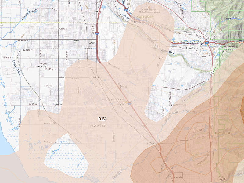 Radar-estimated hail-size map of the storm over Clearfield, UT