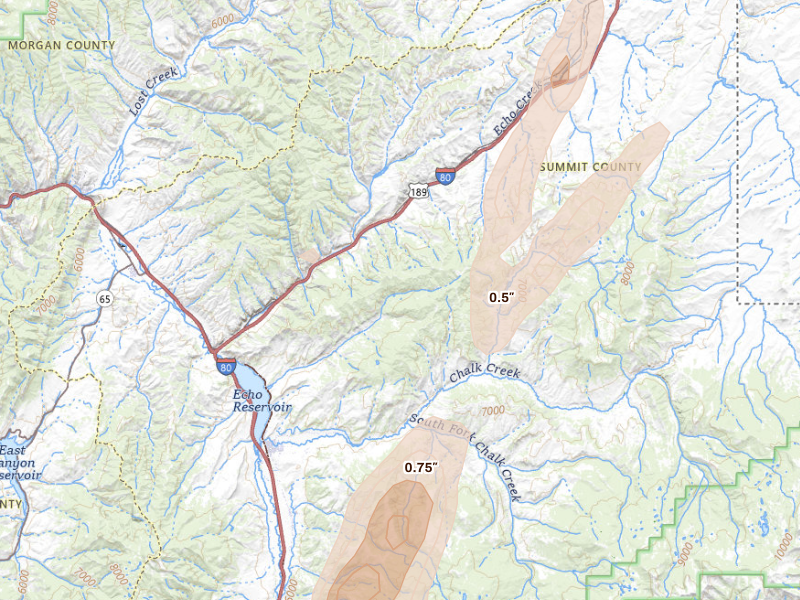 Radar-estimated hail-size map of the storm over Coalville, UT on Sep 17, 2026