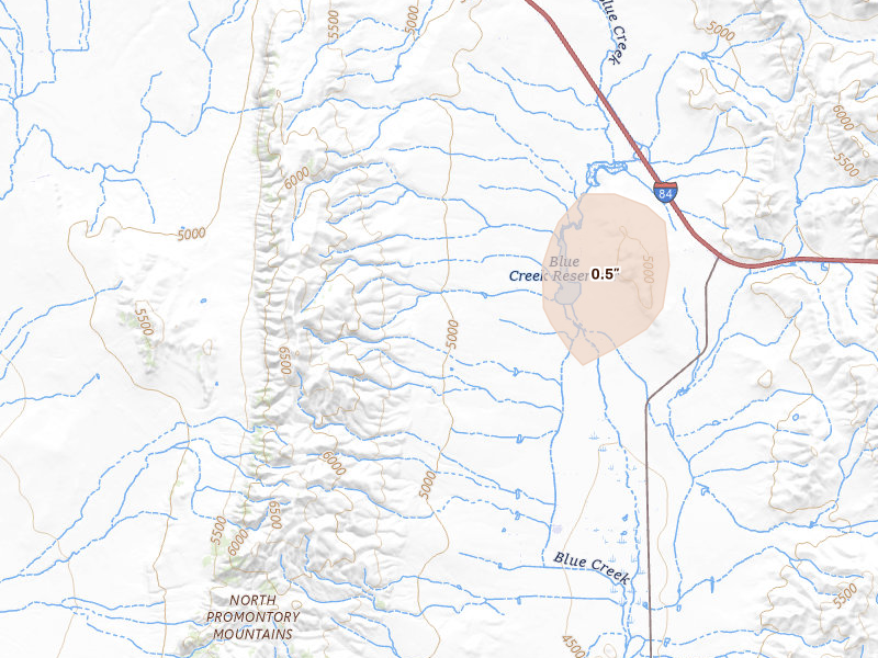 Radar-estimated hail-size map of the storm over Corinne, UT on Jul 18, 2026