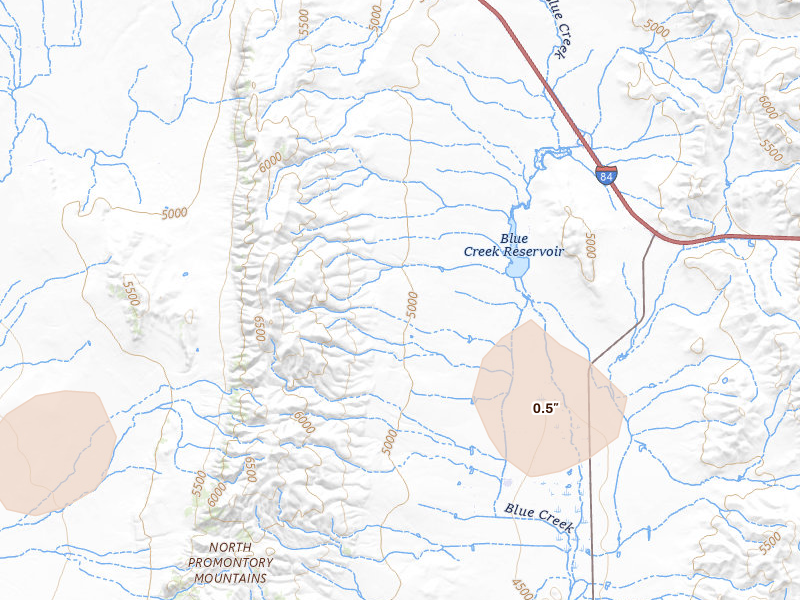 Radar-estimated hail-size map of the storm over Corinne, UT on Jul 22, 2026