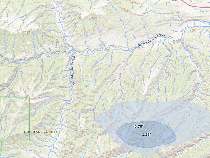 NEXRAD radar-signature map of the hail storm over Duchesne, UT on Aug 25, 2026