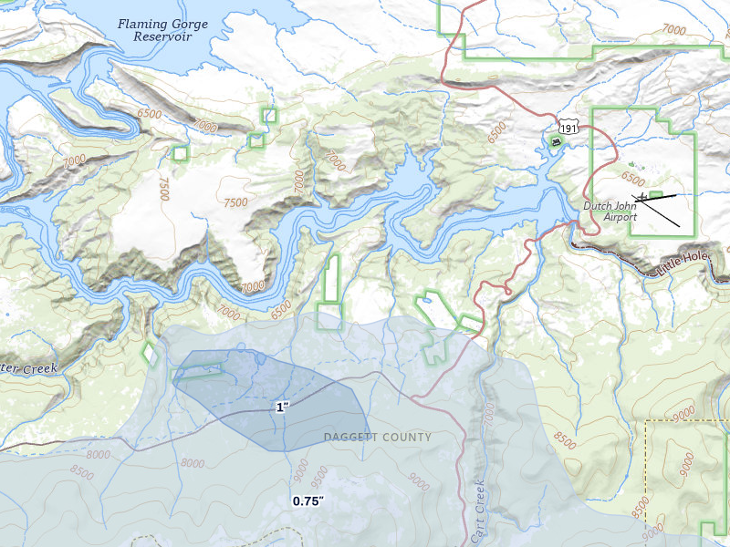 NEXRAD radar-signature map of the hail storm over Dutch John, UT on Jul 8, 2026