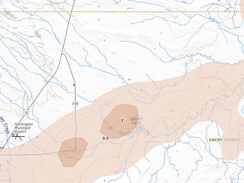 Radar-estimated hail-size map of the storm over Elmo, UT on Aug 29, 2026