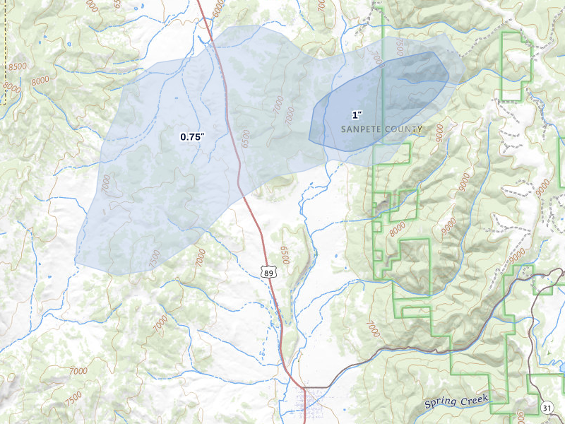 NEXRAD radar-signature map of the hail storm over Fairview, UT on Jul 22, 2026