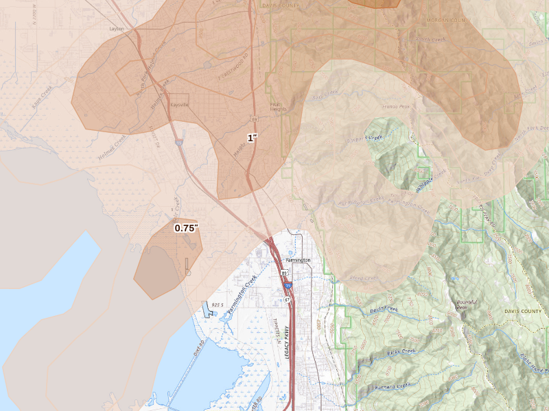 Radar-estimated hail-size map of the storm over Farmington, UT