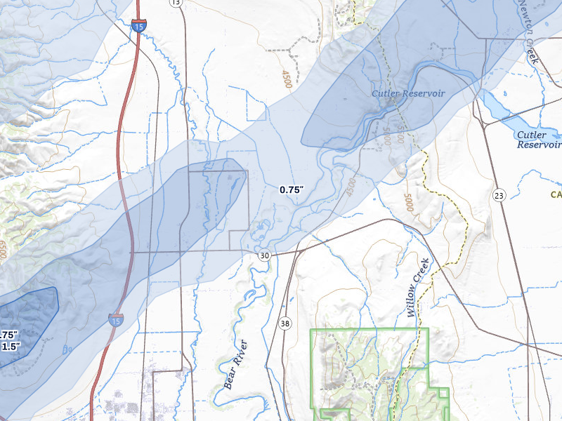 NEXRAD radar-signature map of the hail storm over Fielding, UT on Jun 27, 2026
