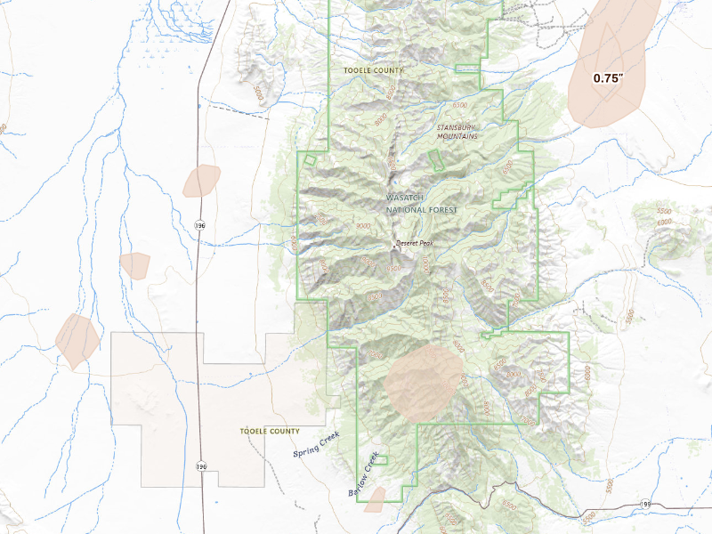 Radar-estimated hail-size map of the storm over Grantsville, UT