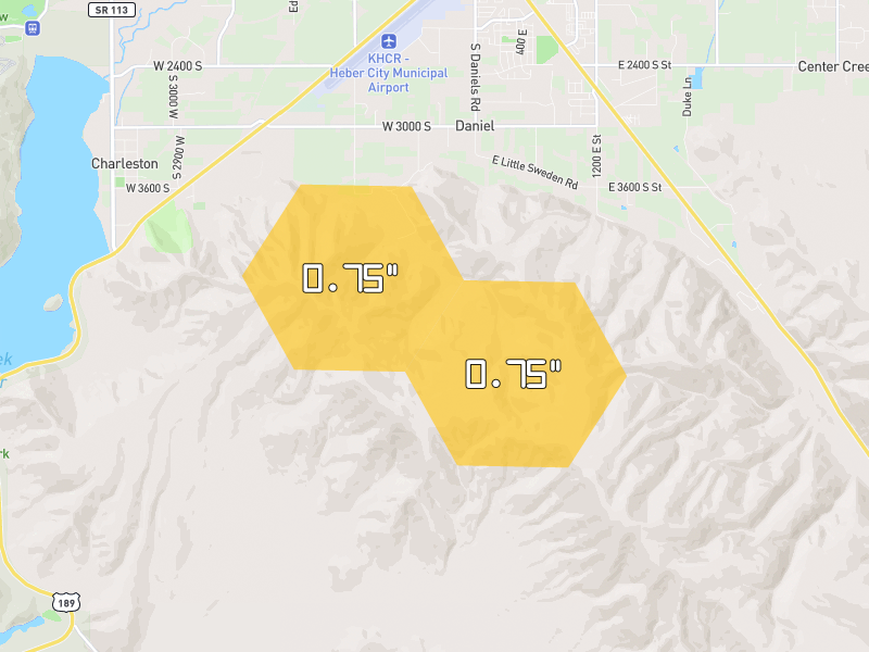 Hail map of Heber City, UT on Jul 21, 2026, hail up to 0.75"
