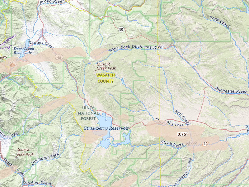Radar-estimated hail-size map of the storm over Heber City, UT on Aug 30, 2026