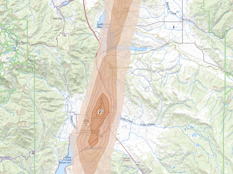 Radar-estimated hail-size map of the storm over Heber City, UT on Sep 17, 2026