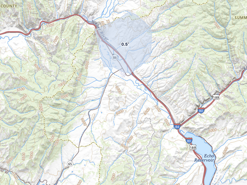 NEXRAD radar-signature map of the hail over Henefer, UT