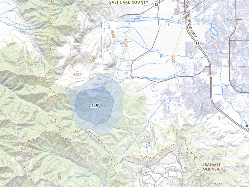 NEXRAD radar-signature map of the hail storm over Herriman, UT on Jul 28, 2026