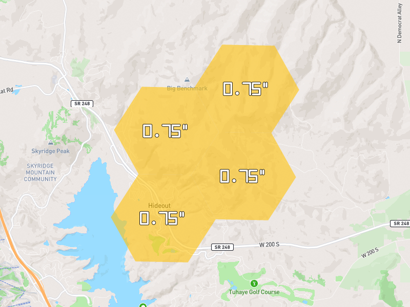 Hail map of Hideout, UT on Jul 8, 2026, hail up to 0.75"