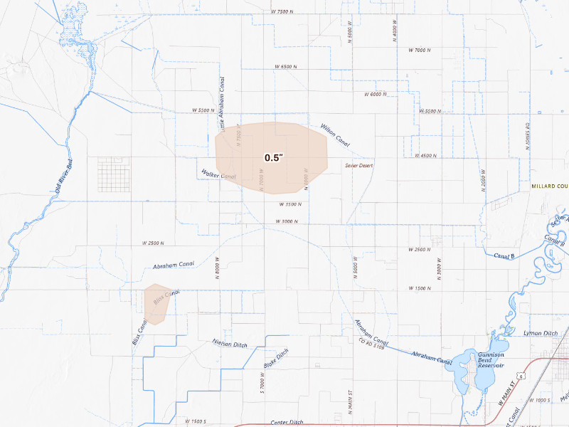 Radar-estimated hail-size map of the storm over Hinckley, UT