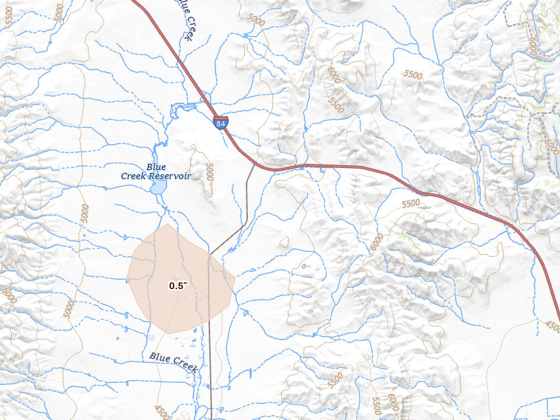 Radar-estimated hail-size map of the storm over Howell, UT on Jul 22, 2026