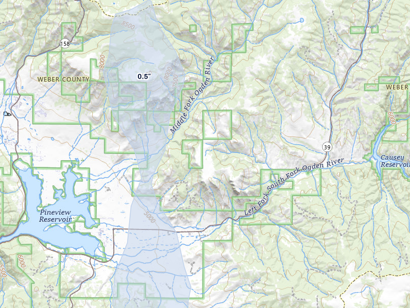 NEXRAD radar-signature map of the hail over Huntsville, UT