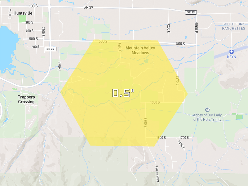 Hail map of Huntsville, UT on Jul 22, 2026, hail up to 0.5"