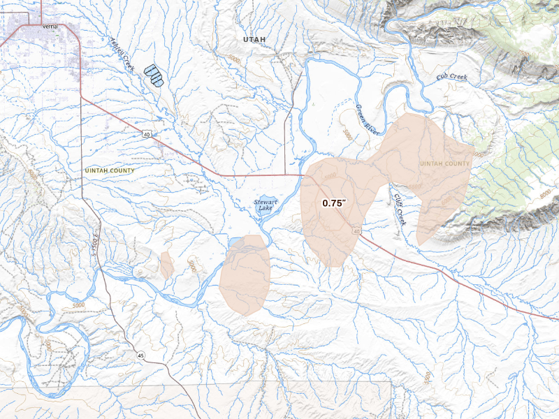 Radar-estimated hail-size map of the storm over Jensen, UT on Sep 16, 2026