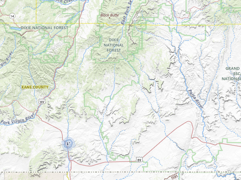 NEXRAD radar-signature map of the hail storm over Kanab, UT on Jul 22, 2026