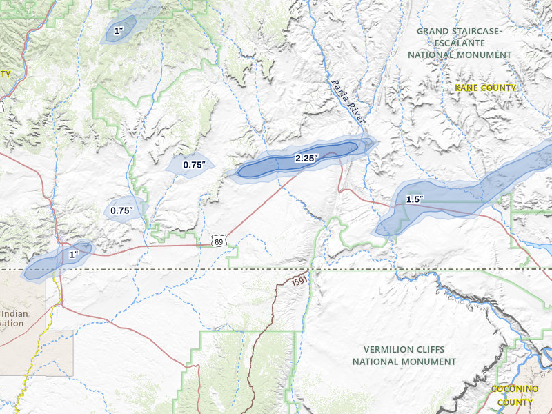 NEXRAD radar-signature map of the hail storm over Kanab, UT on Aug 29, 2026