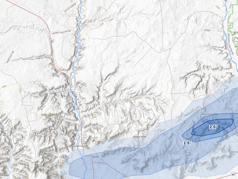 NEXRAD radar-signature map of the hail storm over Kanab, UT on Aug 30, 2026