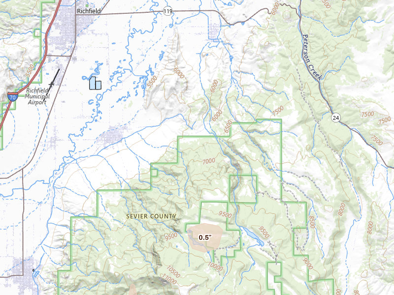 Radar-estimated hail-size map of the storm over Koosharem, UT on Jun 25, 2026