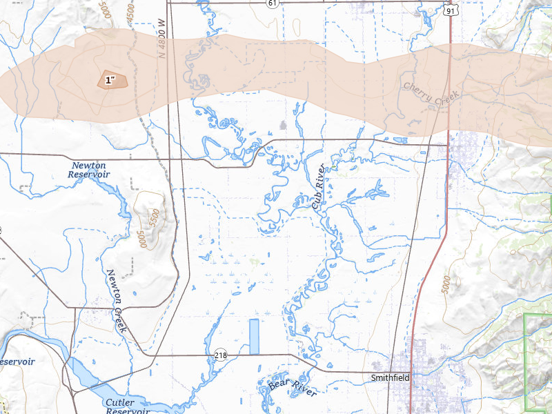 Radar-estimated hail-size map of the storm over Lewiston, UT on Jun 9, 2026