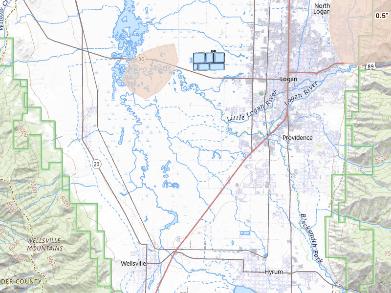 Radar-estimated hail-size map of the storm over Logan, UT on Aug 23, 2026