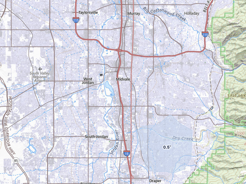 NEXRAD radar-signature map of the hail over Midvale, UT