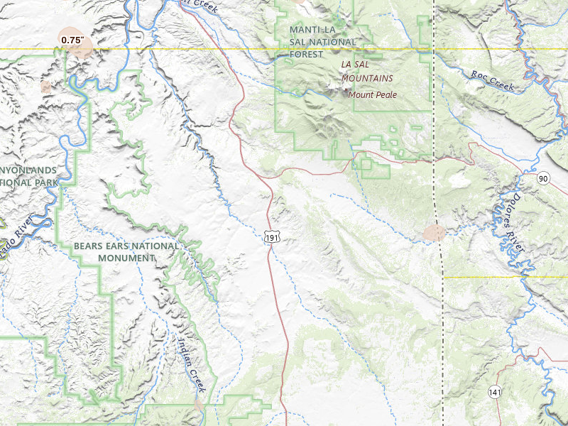 Radar-estimated hail-size map of the storm over Moab, UT on Jul 19, 2026