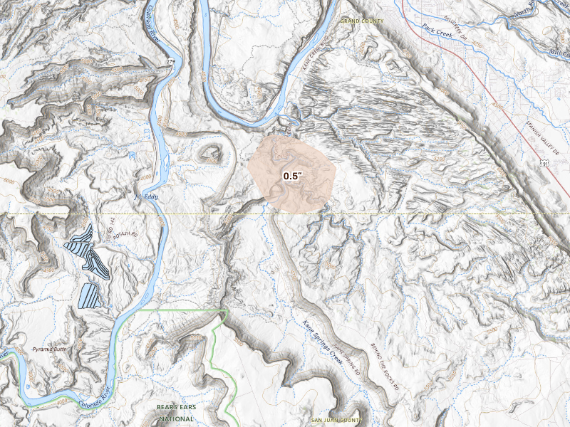 Radar-estimated hail-size map of the storm over Moab, UT