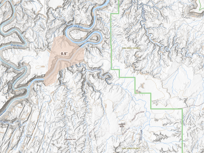 Radar-estimated hail-size map of the storm over Moab, UT