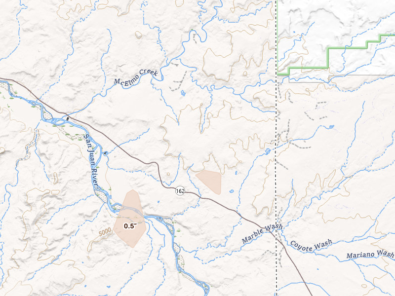 Radar-estimated hail-size map of the storm over Montezuma Creek, UT on Jul 21, 2026