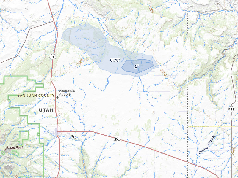 NEXRAD radar-signature map of the hail over Monticello, UT