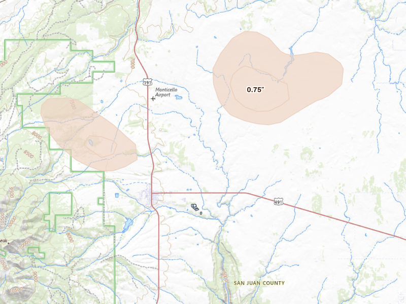 Radar-estimated hail-size map of the storm over Monticello, UT