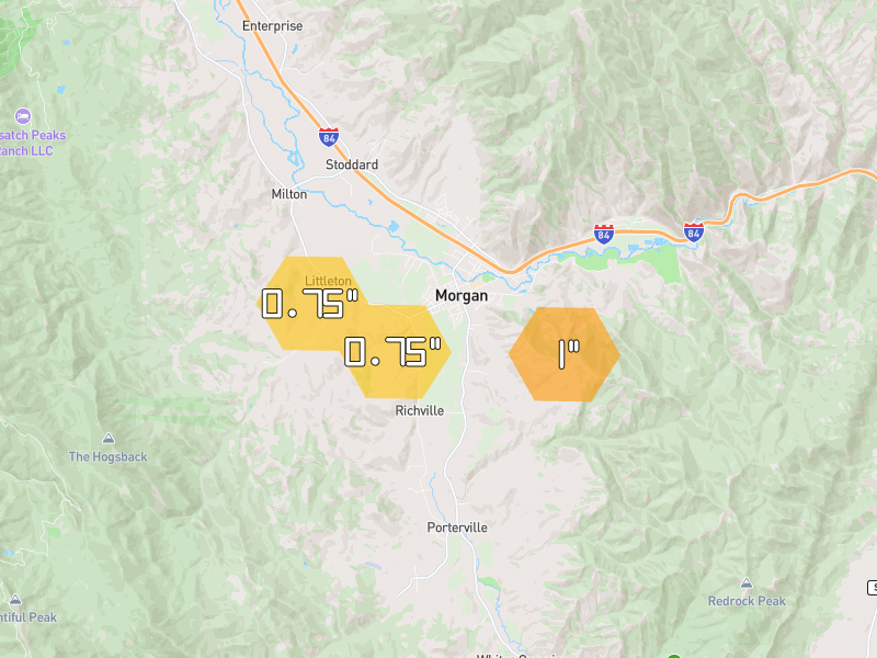 Hail map of Morgan, UT on Jun 26, 2026, hail up to 1"