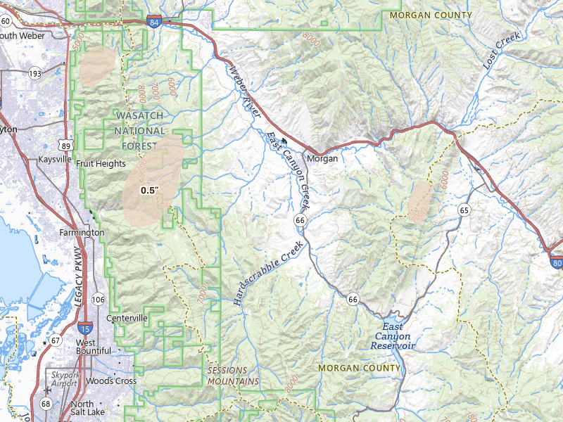 Radar-estimated hail-size map of the storm over Morgan, UT on Aug 31, 2026