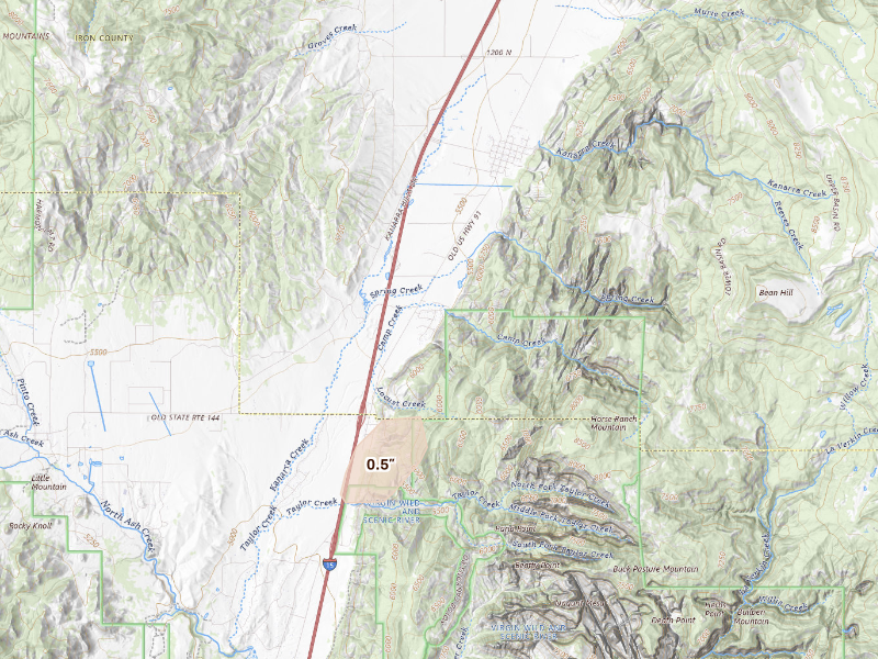 Radar-estimated hail-size map of the storm over New Harmony, UT