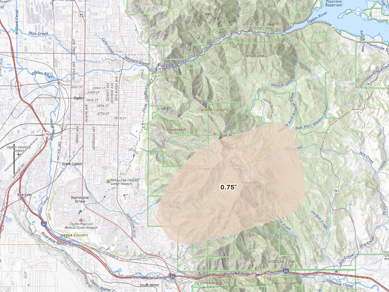 Radar-estimated hail-size map of the storm over Ogden, UT