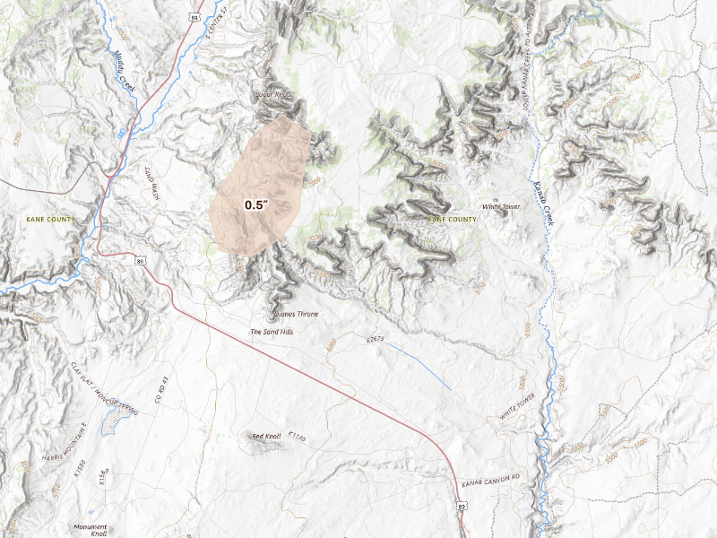 Radar-estimated hail-size map of the storm over Orderville, UT