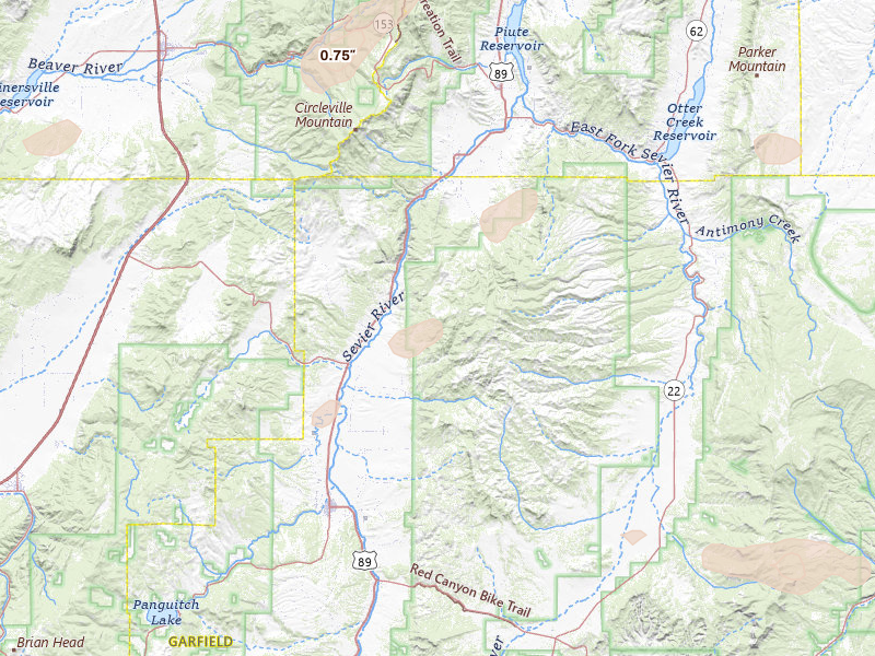 Radar-estimated hail-size map of the storm over Panguitch, UT on Jun 25, 2026