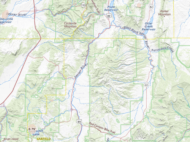 Radar-estimated hail-size map of the storm over Panguitch, UT on Jul 24, 2026